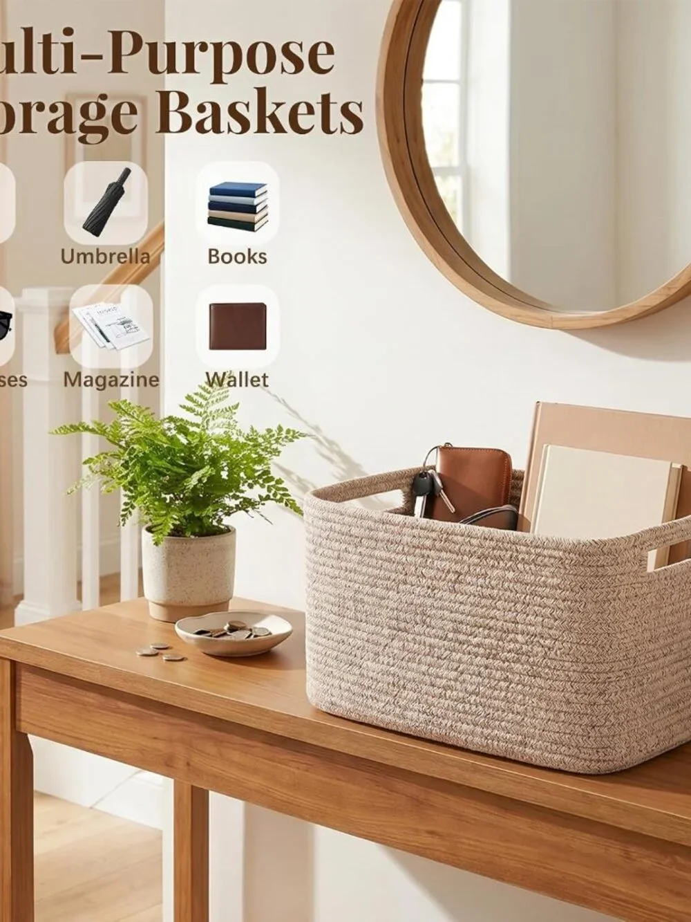 New 4Packs Natural Cotton Rope Storage Baskets for Organizing Toys, Clothes